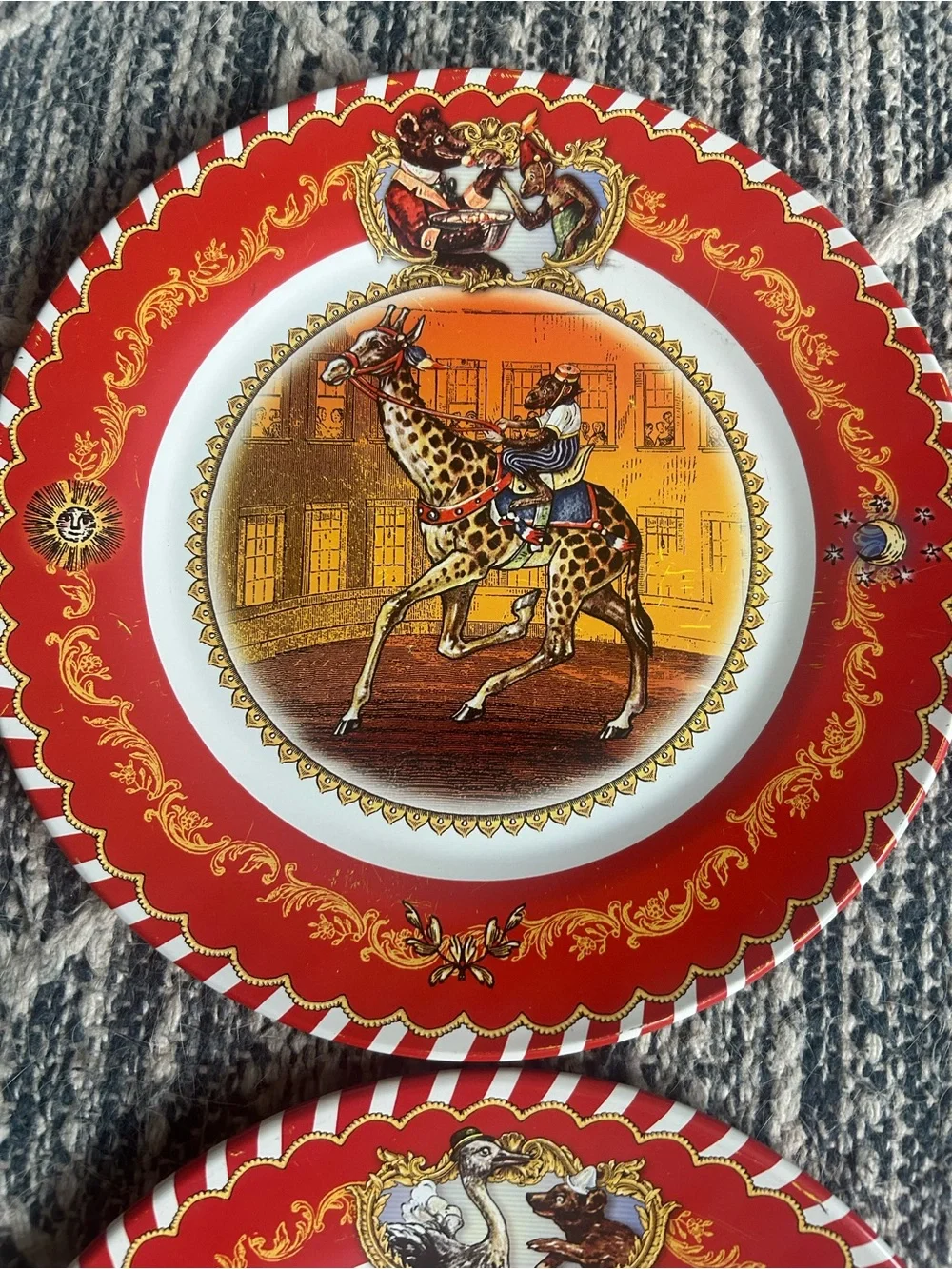 Restoration Hardware Vintage Collectible Antique Circus Animal Tin 4 Set Plates